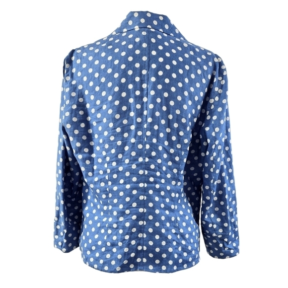 Talbots 100% Linen Blue White Polka Dot Button-Up Jacket Lightweight Pockets - Picture 2 of 9